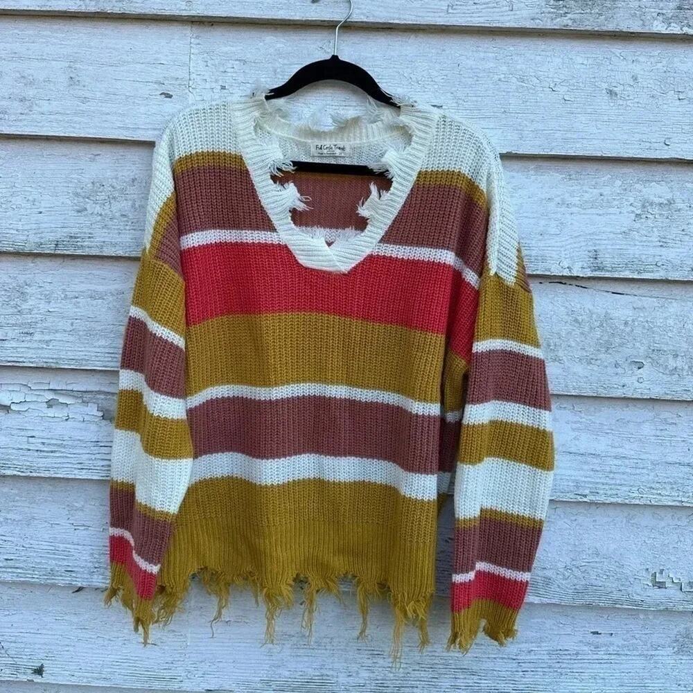 Full Circle Trends‎ Phoenix stripe sweater with raw edges, size2X
